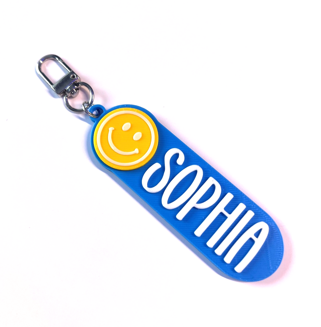 Custom Smily face Keychain, Keyring, Bag Tag, Name Tag, 3D Printed