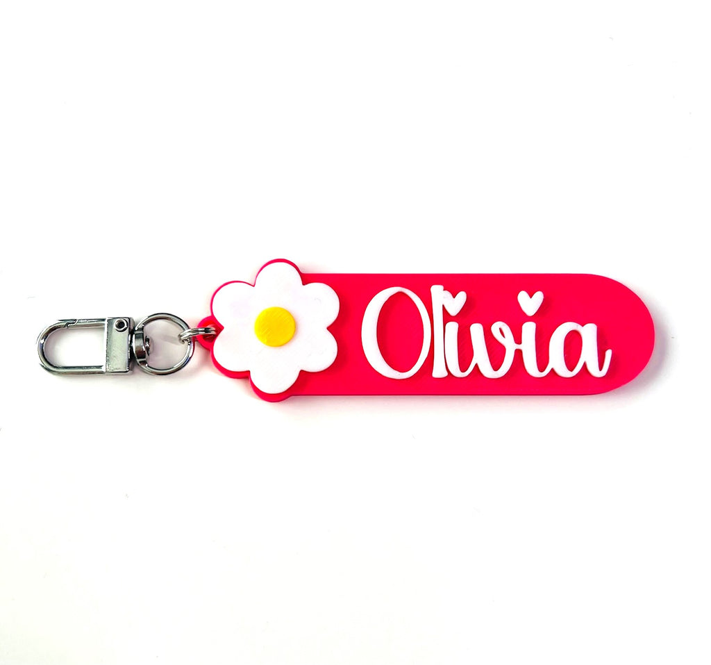 Personalized Daisy Keychain, Keyring, Bag Tag, Name Tag, 3D Printed